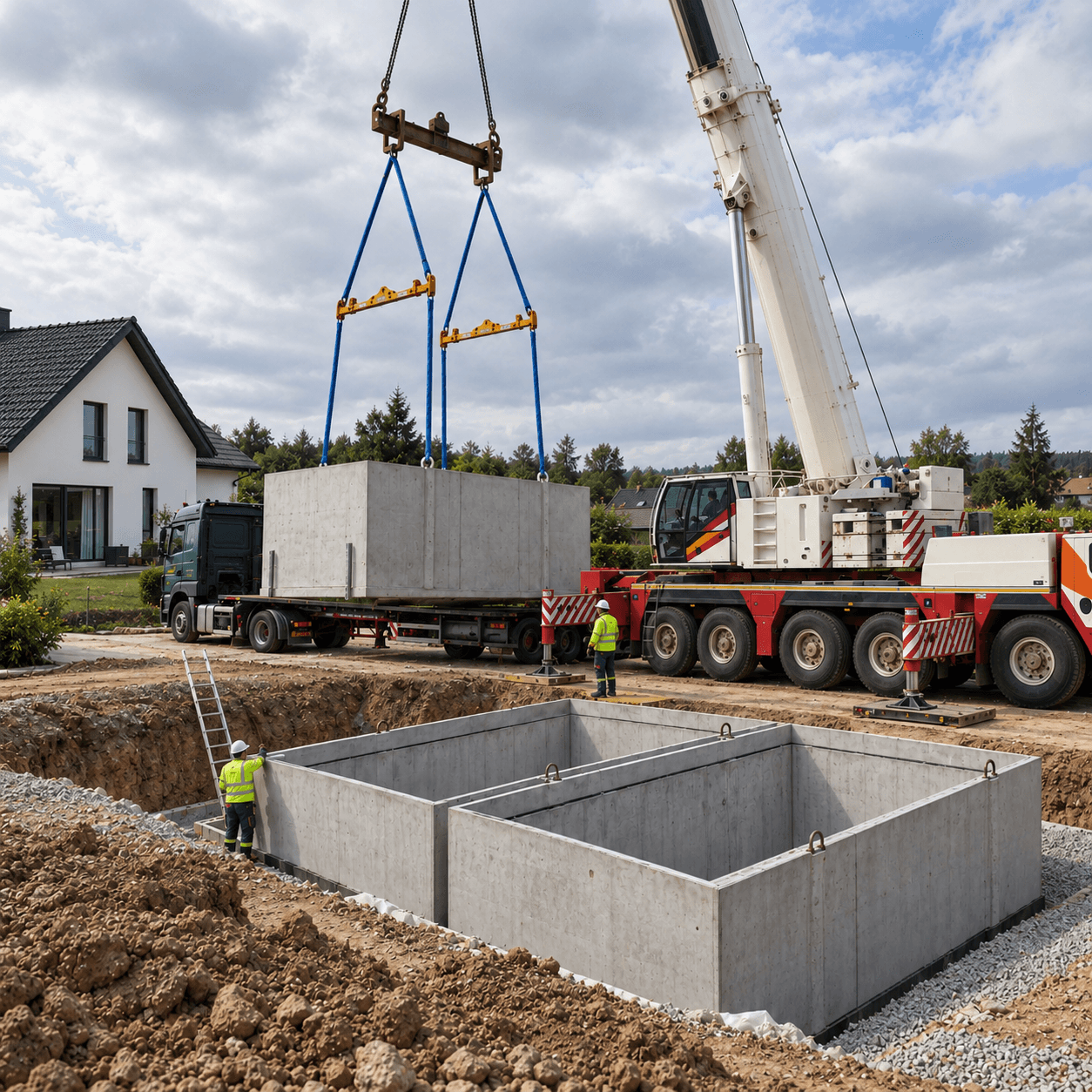 Montaż betonowego modułu na budowie